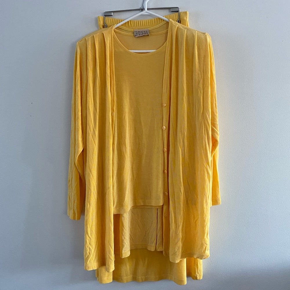 Vintage 3-Piece Vibrant Yellow Cardigan Set - S